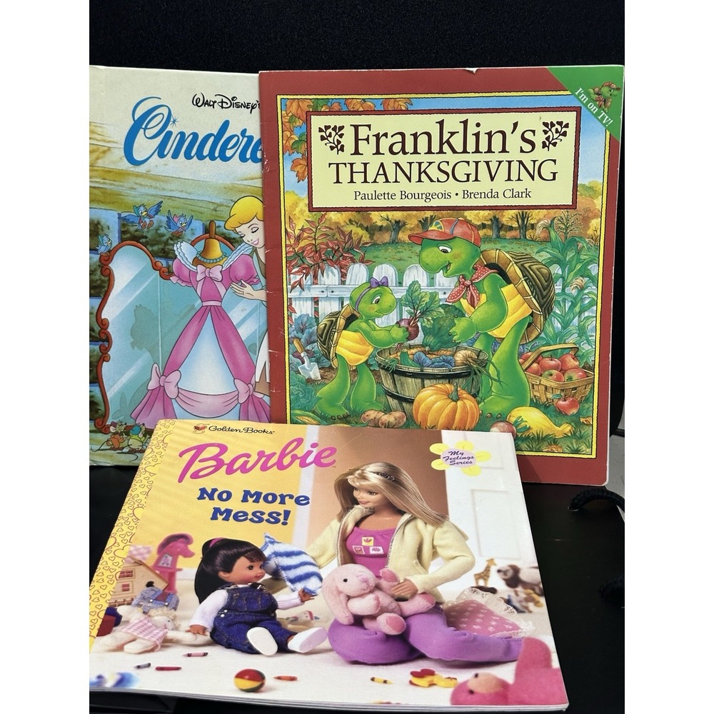 Golden Book Disney Scholastic‎ Cinderella Franklin Barbie 3 Book Lot Kids